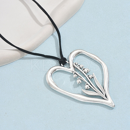 Birth Flower Heart Zinc Alloy Pendant Black Faux Suede Cord Necklaces for Women FS-WGA5BEC-05-1