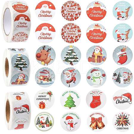 3 Rolls 3 Styles Christmas Round Dot Self Adhesive Paper Stickers Roll DIY-FS0010-32A-1