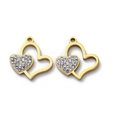 304 Stainless Steel Clay Rhinestone Pendants STAS-P406-17G-G-1