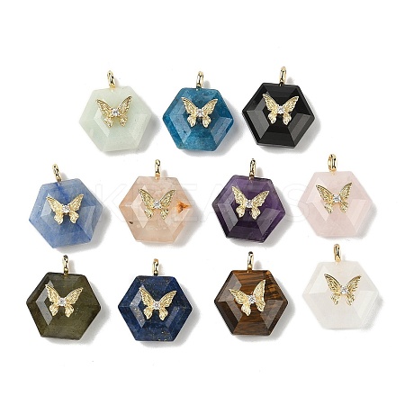 Natural Mixed Gemstone Faceted Pendants G-P585-01G-1