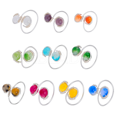 10Pcs Natural Persian Jade & Yellow Jade Cuff Rings RJEW-UN00055-1