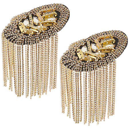 2Pcs Felt & Iron & Rhinestone Tassel Epaulette AJEW-CN0007-74A-G-1