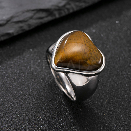 304 Stainless Steel with Natural Tiger Eye Finger Rings for Men FS-WG9BB25-08-1