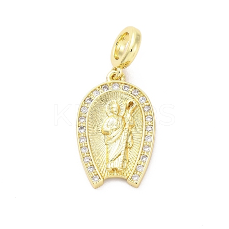 Brass Micro Pave Cubic Zirconia Saint European Dangle Charms KK-D325-27G-01-1