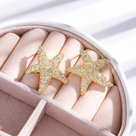 Rack Plating Brass Micro Pave Clear Cubic Zirconia Stud Earrings for Women EJEW-C125-27C-G-1