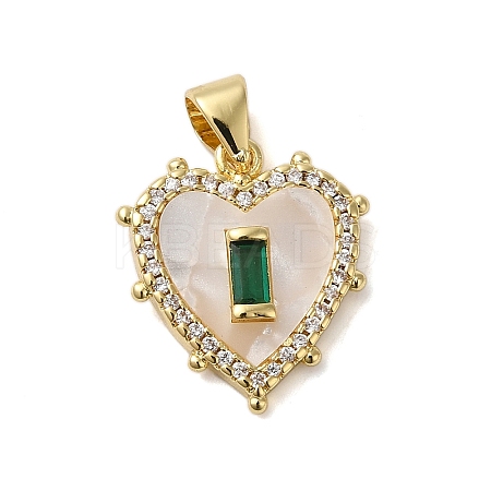 Rack Plating Brass & Cubic Zirconia Shell Pendants KK-S372-17G-1