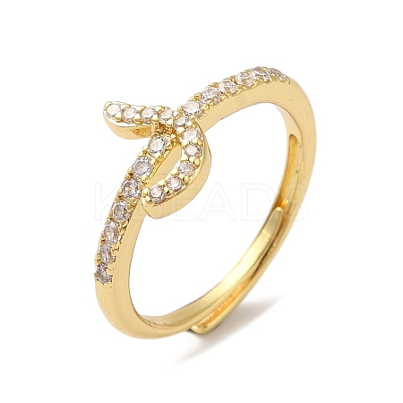Rack Plating Brass Cubic Zirconia Arabic Letters Adjustable Rings for Women RJEW-S407-10G-03-1