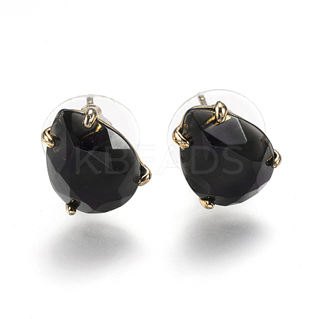 Natural Obsidian Stud Earrings X-EJEW-L196-03G-1