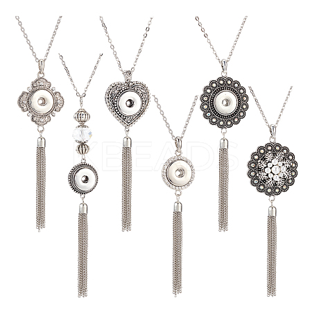  5Pcs 5 Style Interchangeable Alloy Snap Button Necklace Making FIND-NB0003-50-1