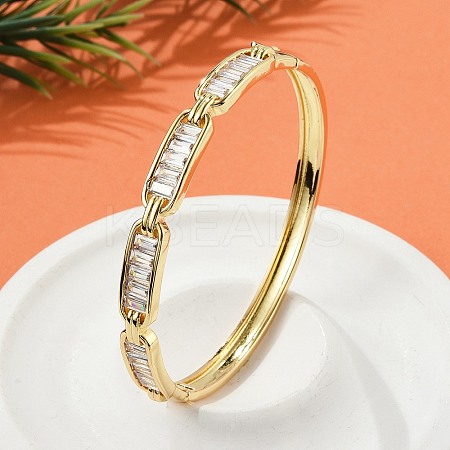 Brass Micro Pave Clear Cubic Zirconia Hinged Bangles for Women BJEW-K274-06G-1