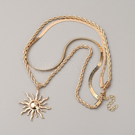 Titanium Alloy Sun Pendant Double Layer Necklaces NJEW-WH0001-38KCG-1