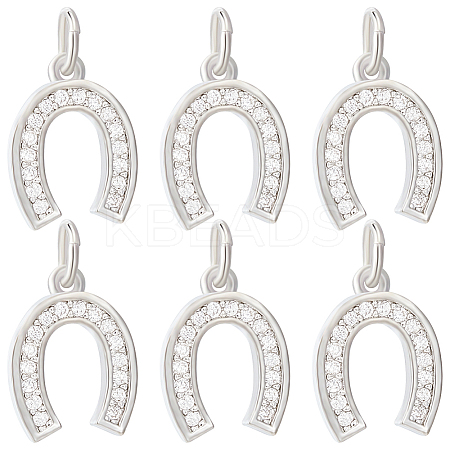 6Pcs CZ Brass Micro Pave Cubic Zirconia Horse Shoe Charms ZIRC-BBC0002-42-1