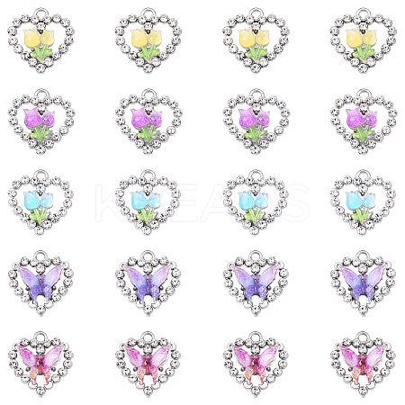 20Pcs 5 Styles Platinum Alloy Glass Pendants FIND-YW0007-61-1