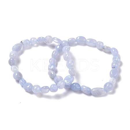Natural Blue Lace Agate Beaded Stretch Bracelets BJEW-F414-02B-12-1