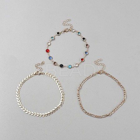 3Pcs 3 Styles Brass and Alloy Anklets Bracelet Set for Women BJEW-WH0041-28-1