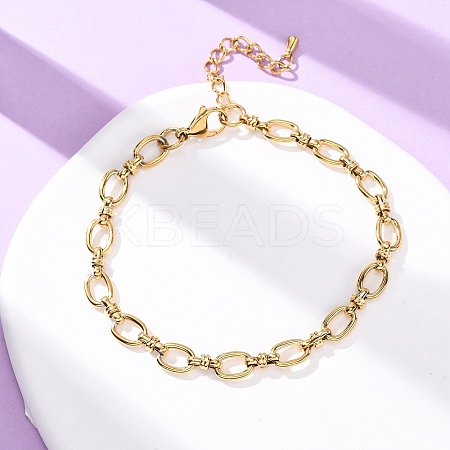 304 Stainless Steel Oval Link Chain Anklets AJEW-A057-06G-1