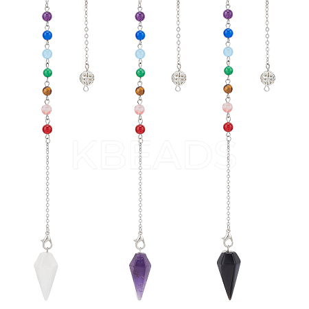 3Pcs 3 Style Natural Gemstone Hexagonal Pointed Dowsing Pendulums HJEW-GL0001-07-1
