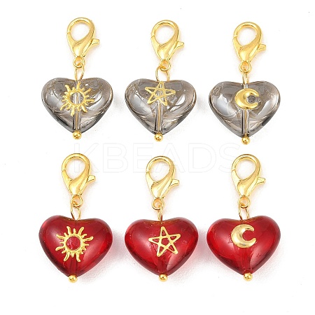 6Pcs Heart with Star Moon Sun Glass Pendant Decorations HJEW-JM03166-1