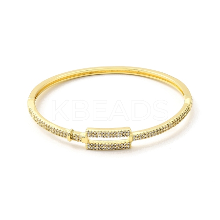 Clear Cubic Zirconia Hollow Out Rectangle Hinged Bangle BJEW-G659-03G-1
