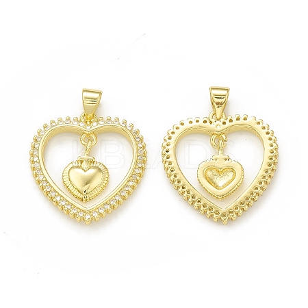 Rack Plating Brass Micro Pave Clear Cubic Zirconia Pendants KK-C011-21G-1