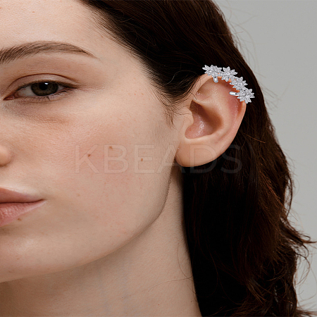 1Pc Brass Fashionable Rhinestone Flower Cuff Earrings EJEW-LP0012-11P-1