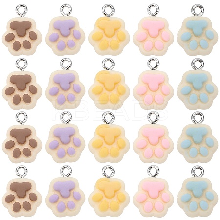 30Pcs 5 Colors Opaque Resin Paw Print Pendants CRES-SC0002-69-1