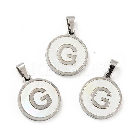 304 Stainless Steel with White Shell Pendants STAS-G268-01G-P-1