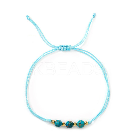 Adjustable Summer Dyed Synthetic Imperial Jasper Round Braided Bead Bracelets UQ9789-3-1