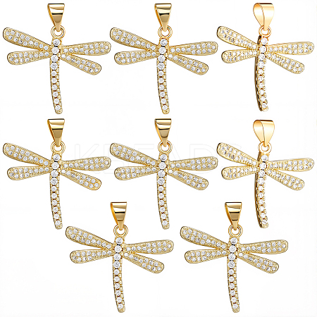 8 Pcs Brass Micro Pave Clear Cubic Zirconia Pendants KK-BBC0021-82-1