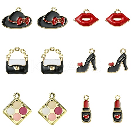 30Pcs 6 Styles Rack Plating Alloy Enamel Pendants ENAM-CJ0004-75-1