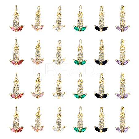 24PCS 6Colors Brass Micro Pave Cubic Zirconia Charms KK-DC0003-75-1