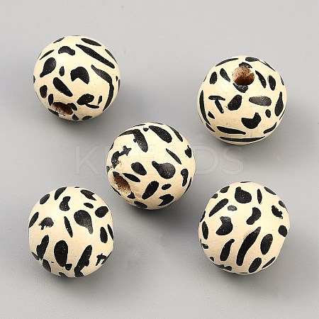 Cow Skin Print Wood European Beads WOOD-WH0029-126D-1