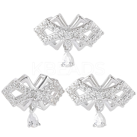 3Pcs 925 Sterling Silver Clear Cubic Zirconia Bowknot with Teardrop Multi-Strand Links STER-BBC0008-44-1