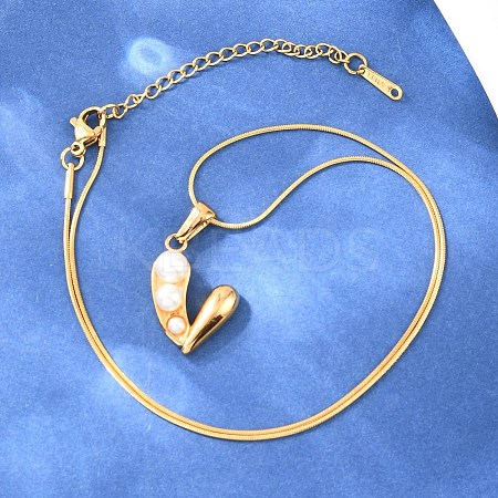 304 Stainless Steel with Acrylic Imitation Pearl Pendant Necklaces NJEW-H088-05C-G-1