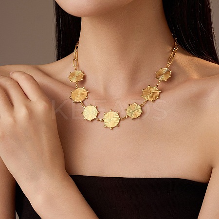 304 Stainless Steel Flat Round Vortex Bib Necklaces for Women NJEW-R014-04G-1