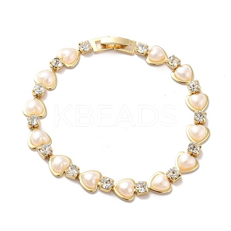 Rack Plating Iron Heart & Square Link Chain Bracelet with Clear Cubic Zirconia BJEW-I300-06G-1