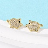 Brass Micro Pave Clear Cubic Zirconia Pig Stud Earrings EJEW-F400-07G-1