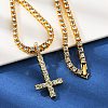 Alloy Full Crystal Rhinestone Christian Inverted Cross Pendant Necklaces NJEW-P333-01G-3