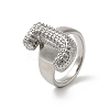Letter Brass Micro Pave Clear Cubic Zirconia Open Cuff Ring for Women RJEW-N046-03J-P-1
