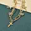 Brass Micro Pave Clear Cubic Zirconia Multi-strand Charm Bracelets BJEW-U020-16G-1