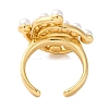 Rack Plating Flower Brass ABS Imitation Pearl Open Cuff Rings for Women RJEW-S242-08G-3