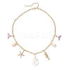 Alloy Enamel Whale Tail Starfish & Natural Shell Teardrop Pendant 304 Stainless Steel Cable Chain Necklaces for Women NJEW-JN05407-02-4