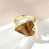 Heart Brass Natural Tiger Eye Finger Rings X-RJEW-D304-01G-D-5