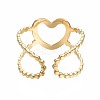 304 Stainless Steel Heart Open Cuff Ring RJEW-T023-19G-2
