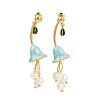 Flower Brass Enamel Dangle Stud Earrings EJEW-K308-07G-2
