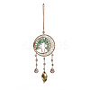 Brass Wire Wrapped Natural Green Aventurine Chips Tree of Life Pendant Decorations HJEW-D302-07A-2