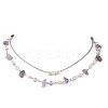 2Pcs 2 Styles Natural Amethyst Chip & Glass & 304 Stainless Steel Handmade Link Chain Double Layer Necklaces for Women NJEW-JN05363-3