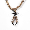 Wrap Style Buddhist Jewelry Camphorwood Round Beaded Bracelets or Necklaces BJEW-R281-37-4