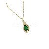 Alloy Crystal Rhonestone and Green Glass Teardrop Pendants Necklaces for Women FS-WG0BC64-01-5