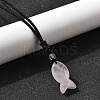 Natural Rose Quartz Fish Pendant Black Nylon Cord Necklaces NJEW-G185-01G-2